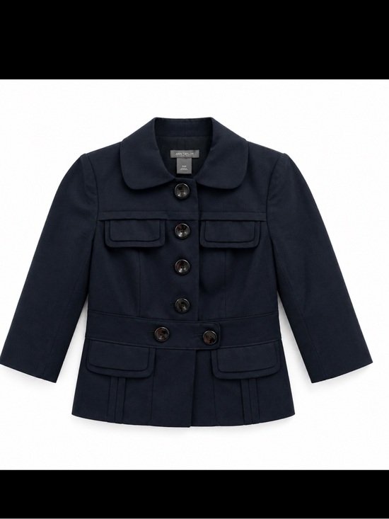 Ann Taylor Jackets & Blazers - Ann Taylor Navy Wool Blazer Jacket Cropped Button Front Flap Pocket Size 00P